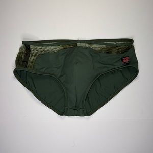 Rare Pistol Pete Bikini Olive Green Size Large With Camo Mesh Waistband